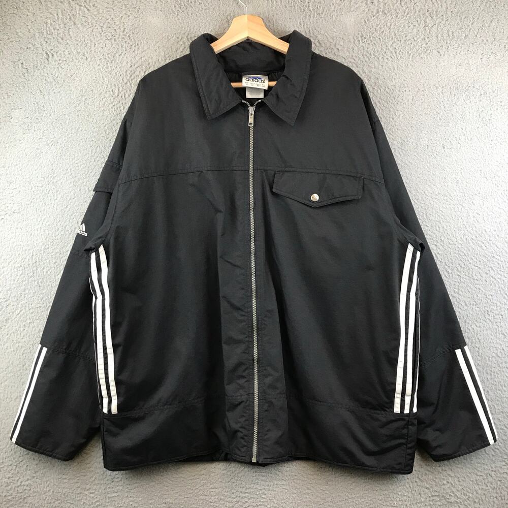 Adidas Vintage Black Jacket Windbreaker Men’s Sz XL White Stripes